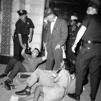 photo of Arnie Goldwag, Brooklyn CORE, arrested at Board of Education protest
